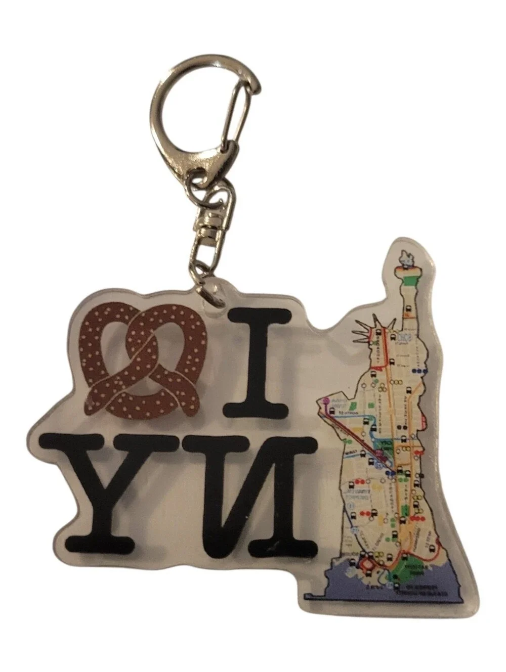 🗽NYC Statue of Liberty Keychain - Pretzel & Map